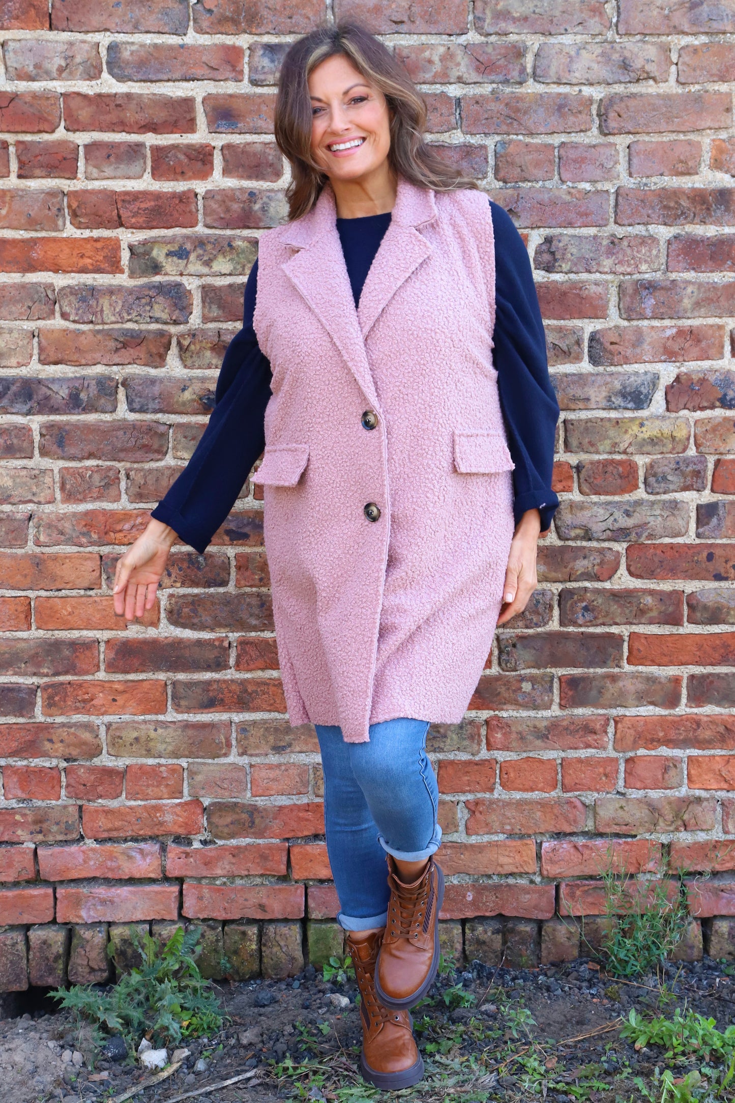 Nori Boucle Gilet Pink