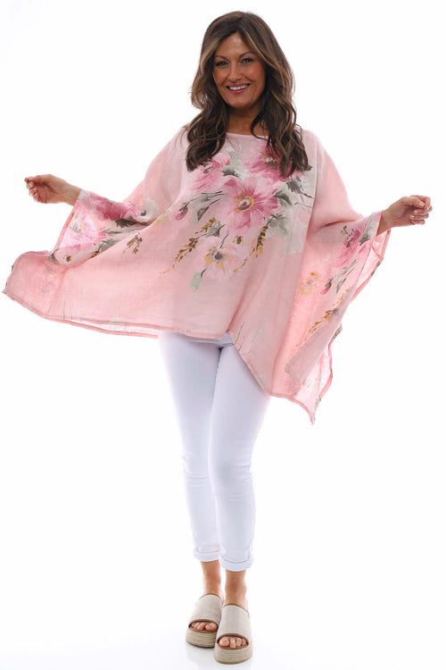 Melina Floral Batwing Linen Top Pink - Image 3