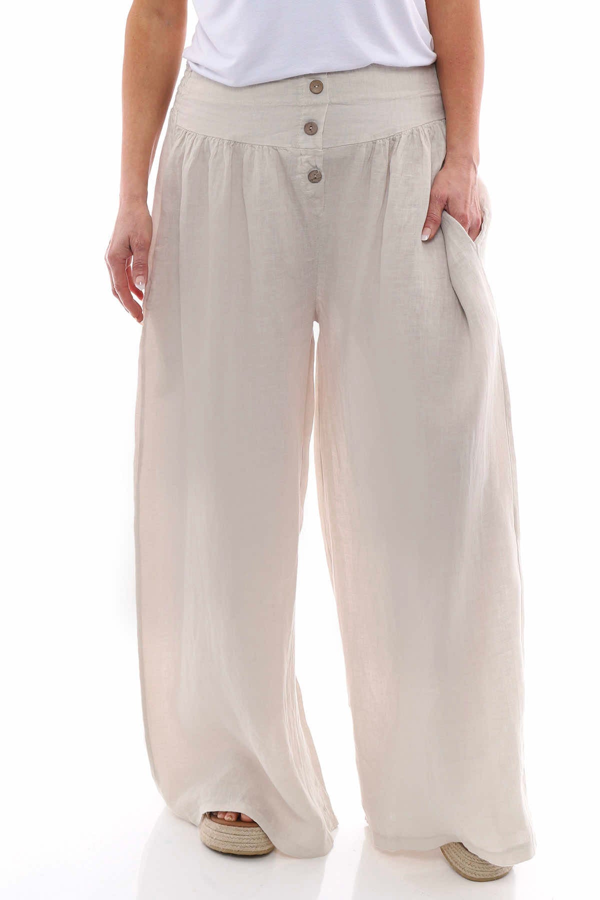 Evelyn Button Linen Trousers Stone