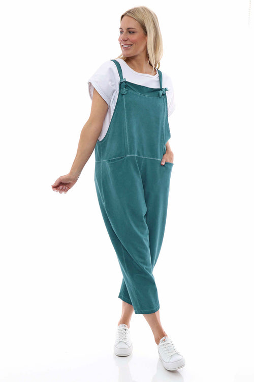 Pabo Washed Cotton Dungarees Teal - Image 3