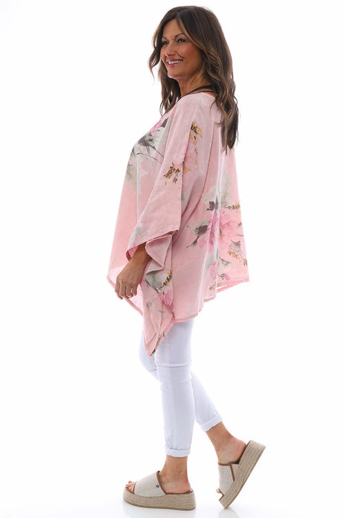 Melina Floral Batwing Linen Top Pink - Image 7