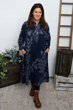 Alana Needlecord Pattern Dress Navy Navy - Alana Needlecord Pattern Dress Navy