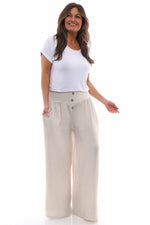 Evelyn Button Linen Trousers Stone Stone - Evelyn Button Linen Trousers Stone