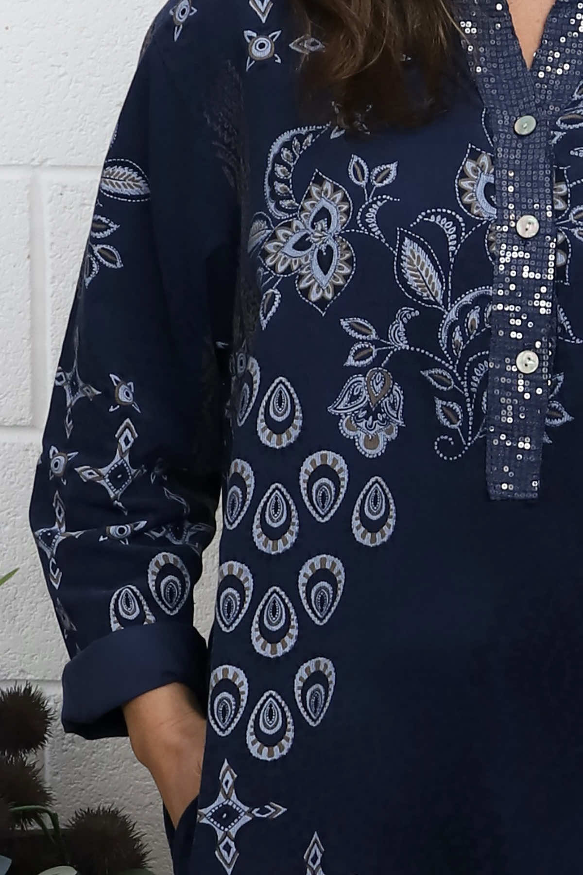 Alana Needlecord Pattern Dress Navy