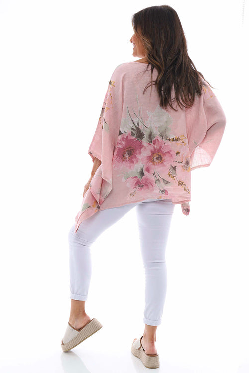 Melina Floral Batwing Linen Top Pink - Image 8