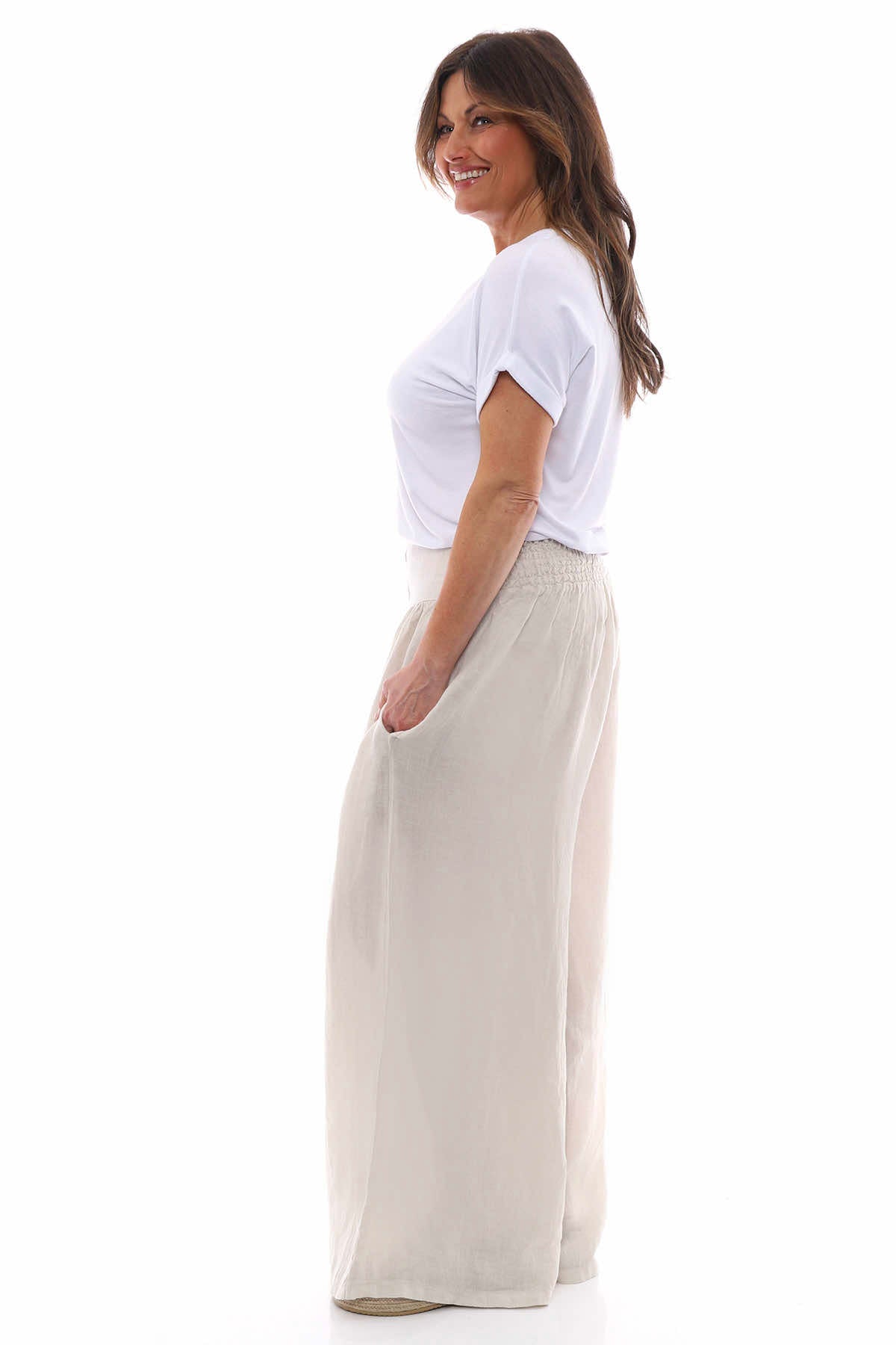 Evelyn Button Linen Trousers Stone