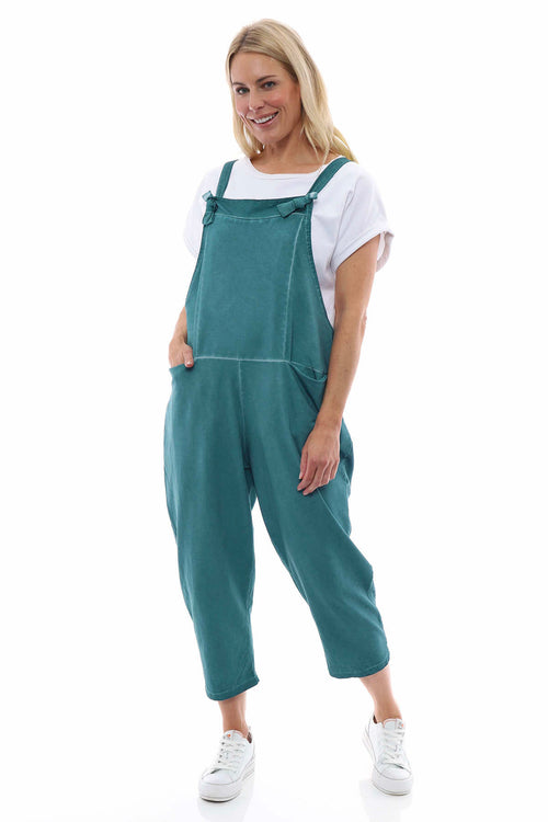 Pabo Washed Cotton Dungarees Teal - Image 4