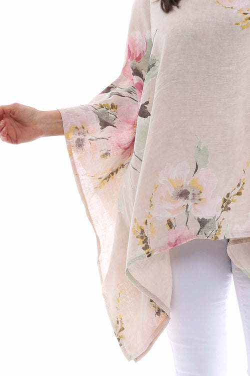 Melina Floral Batwing Linen Top Stone - Image 6