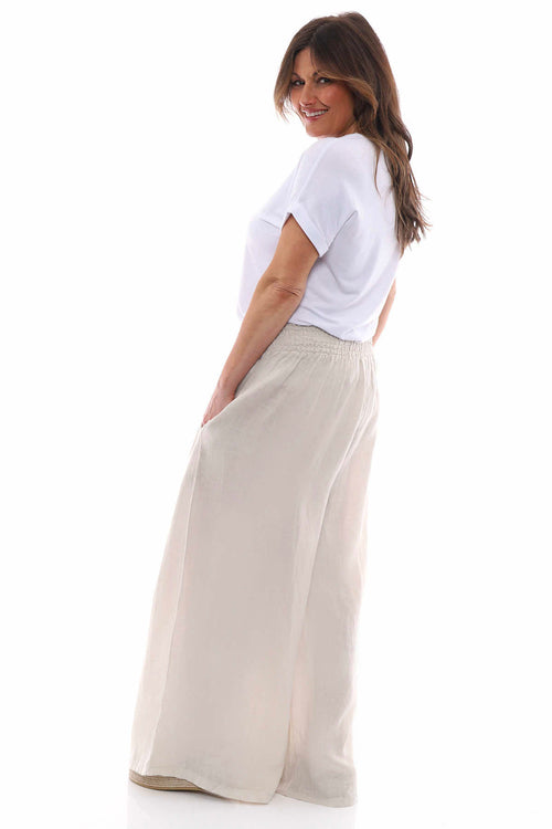 Evelyn Button Linen Trousers Stone - Image 6