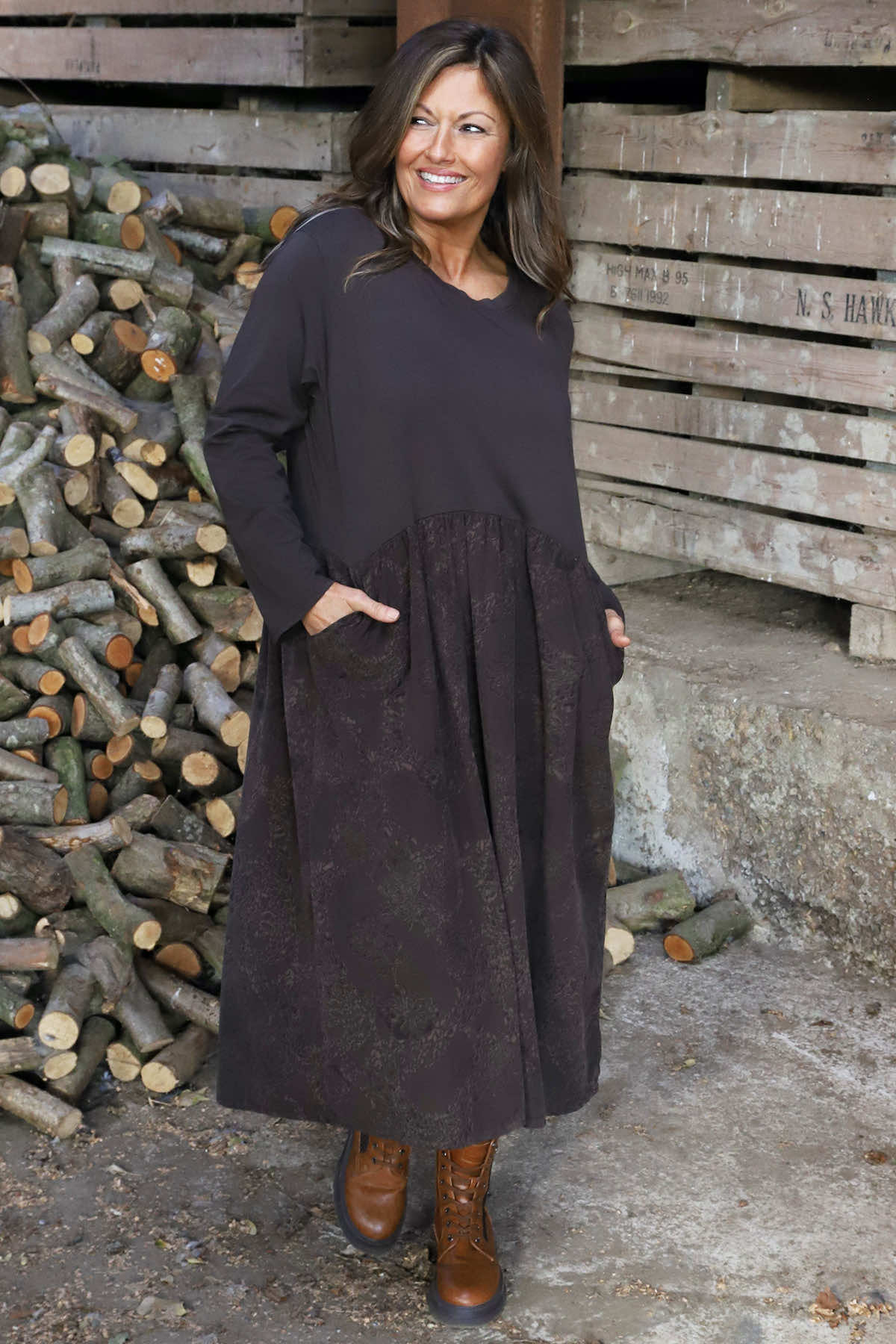 Jillian Pattern Cotton Dress Cocoa