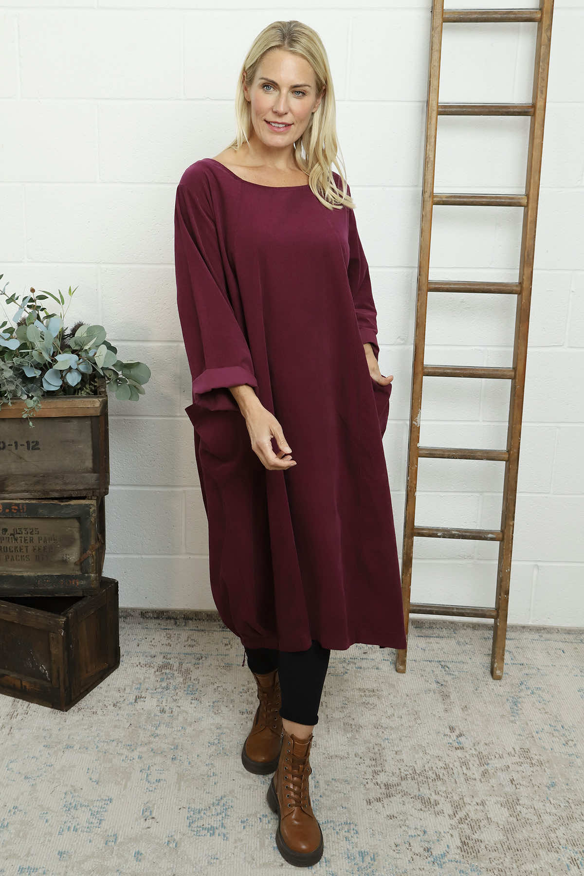 Liora Needlecord Dress Burgundy