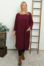 Liora Needlecord Dress Burgundy Burgundy - Liora Needlecord Dress Burgundy