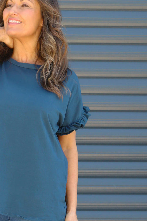 Summerleaze Frill Sleeve Cotton Top Navy - Image 3