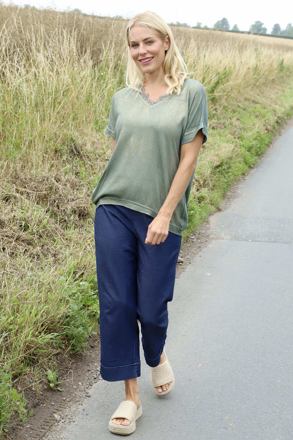 Robyn V-Neck Top Khaki