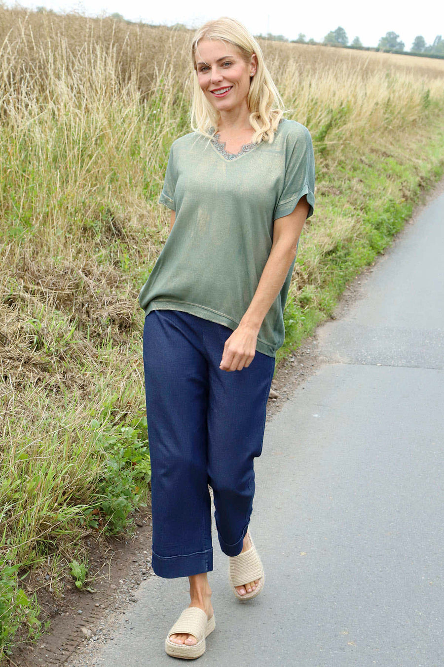 Robyn V-Neck Top Khaki