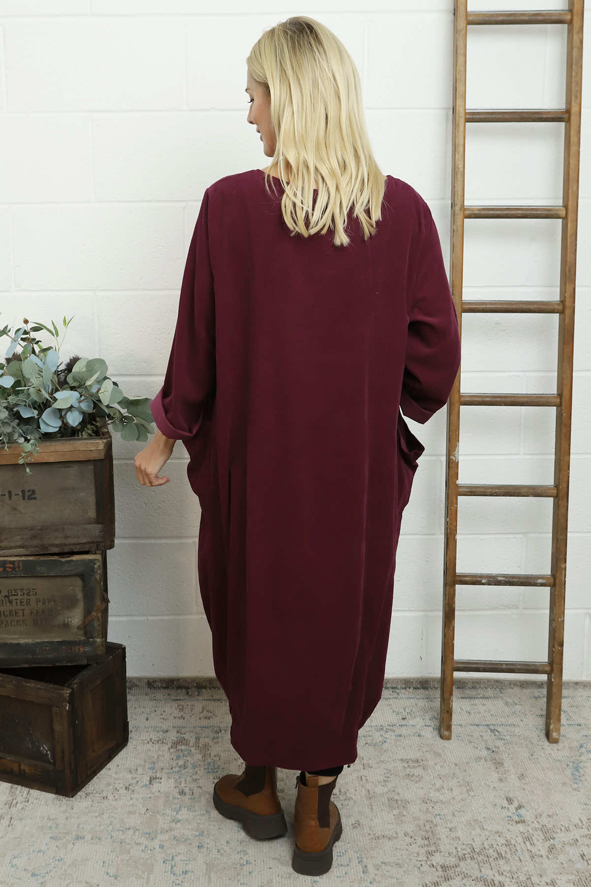 Liora Needlecord Dress Burgundy