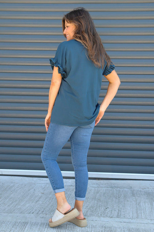 Summerleaze Frill Sleeve Cotton Top Navy - Image 4