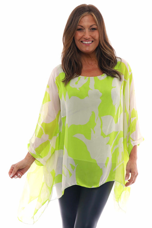 Romani Abstract Print Batwing Top Lime