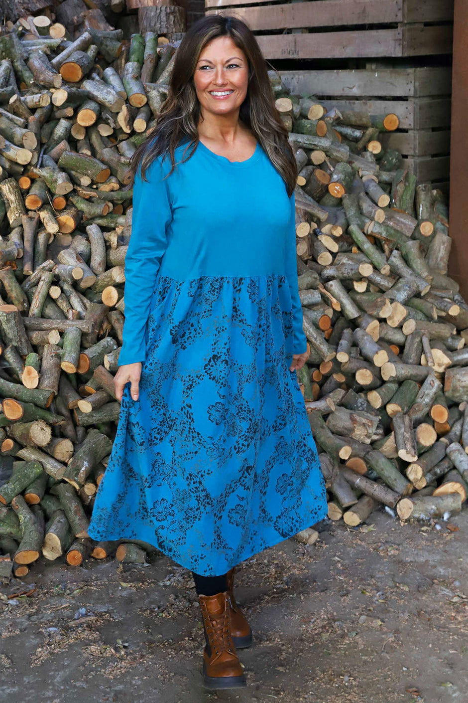 Jillian Pattern Cotton Dress Teal
