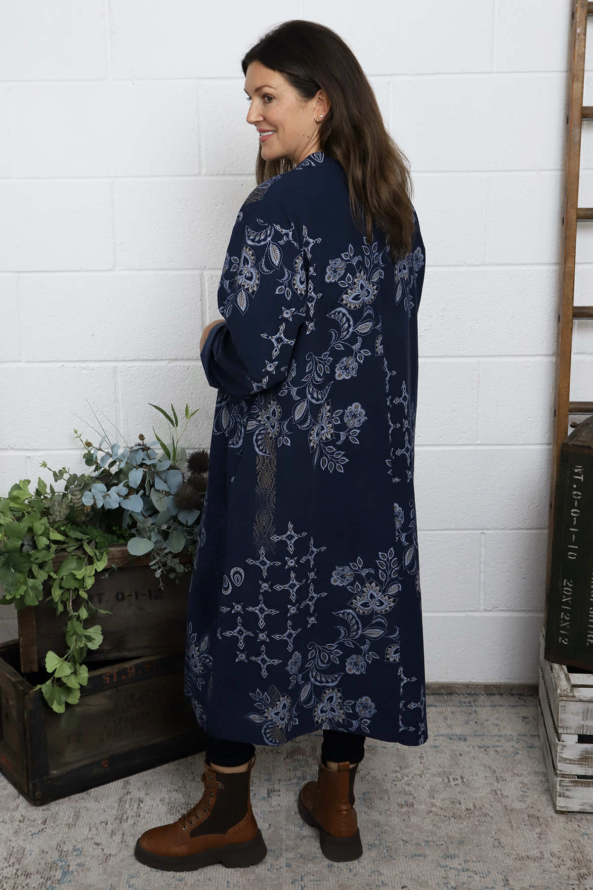 Alana Needlecord Pattern Dress Navy