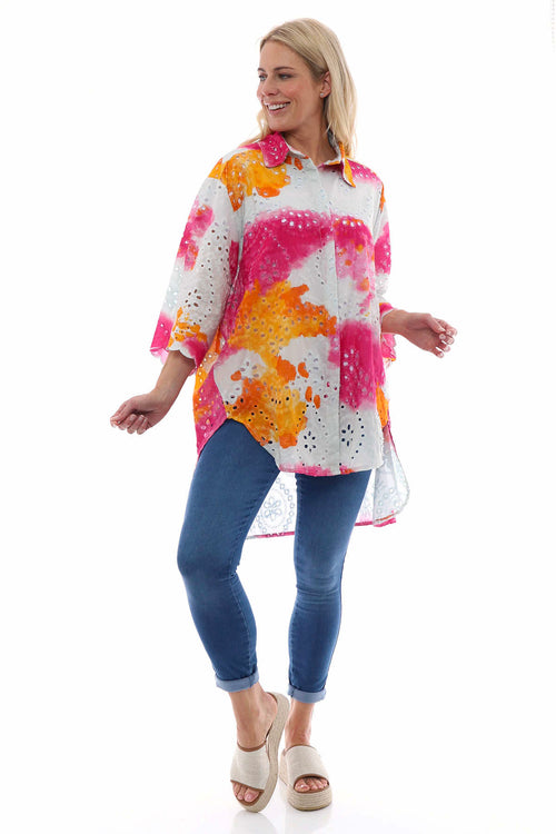 Jacinda Broderie Anglaise Cotton Shirt Fuchsia - Image 1