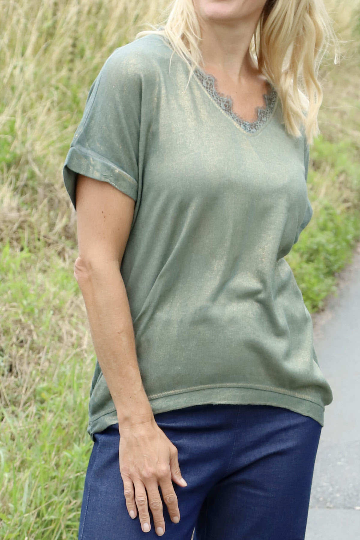 Robyn V-Neck Top Khaki