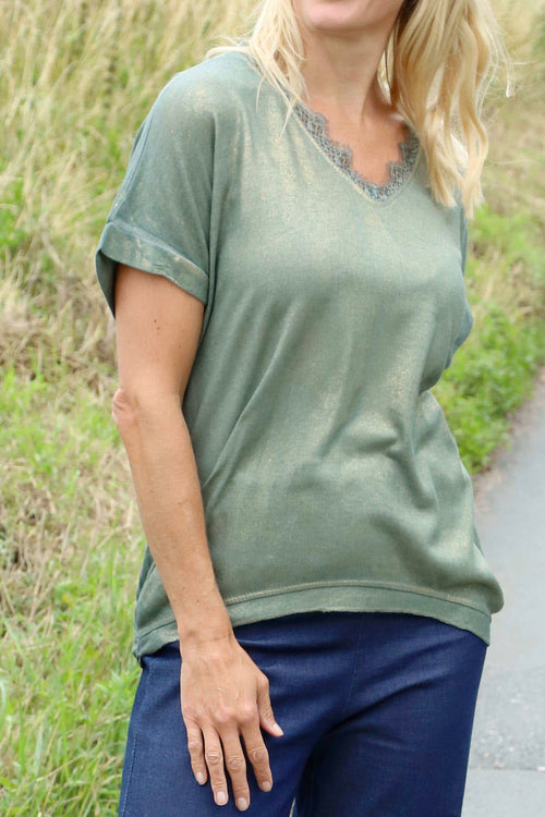 Robyn V-Neck Top Khaki - Image 3