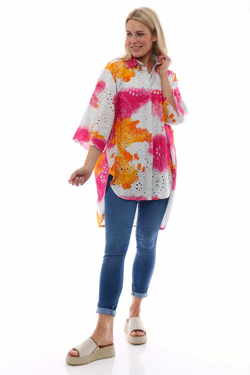 Jacinda Broderie Anglaise Cotton Shirt Fuchsia - Image 5