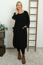 Liora Needlecord Dress Black Black - Liora Needlecord Dress Black