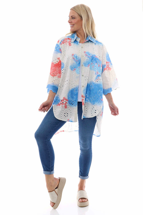 Jacinda Broderie Anglaise Cotton Shirt Blue - Image 1
