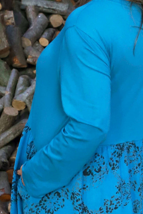 Jillian Pattern Cotton Dress Teal - Image 3