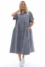 Astoria Washed Button Linen Dress Mid Grey Mid Grey - Astoria Washed Button Linen Dress Mid Grey