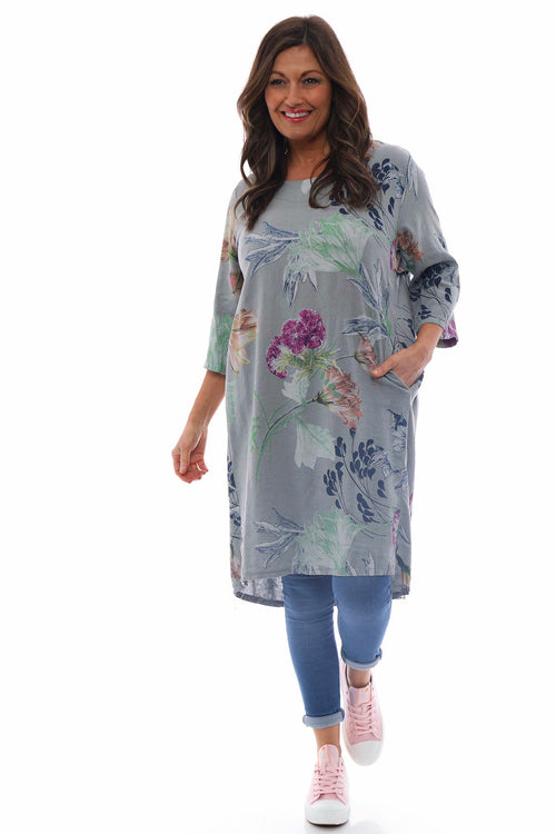 Florella Floral Linen Tunic Mid Grey - Image 3