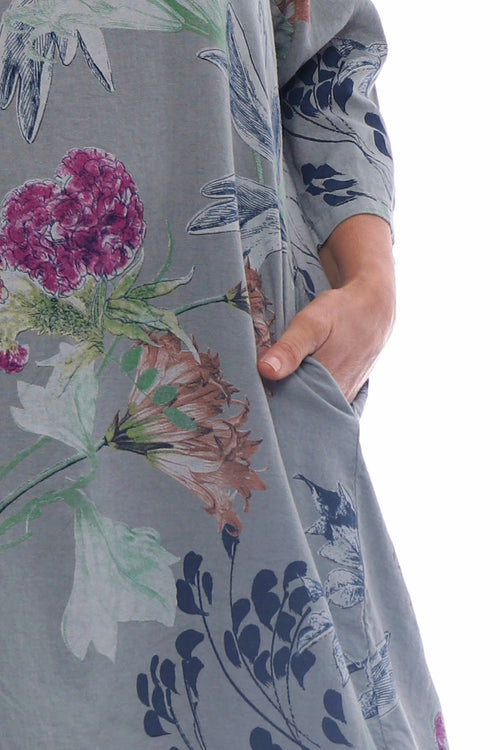 Florella Floral Linen Tunic Mid Grey - Image 2