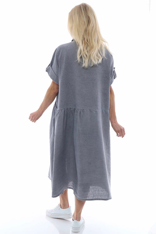Astoria Washed Button Linen Dress Mid Grey - Image 5