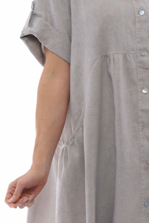 Astoria Washed Button Linen Dress Mocha - Image 6
