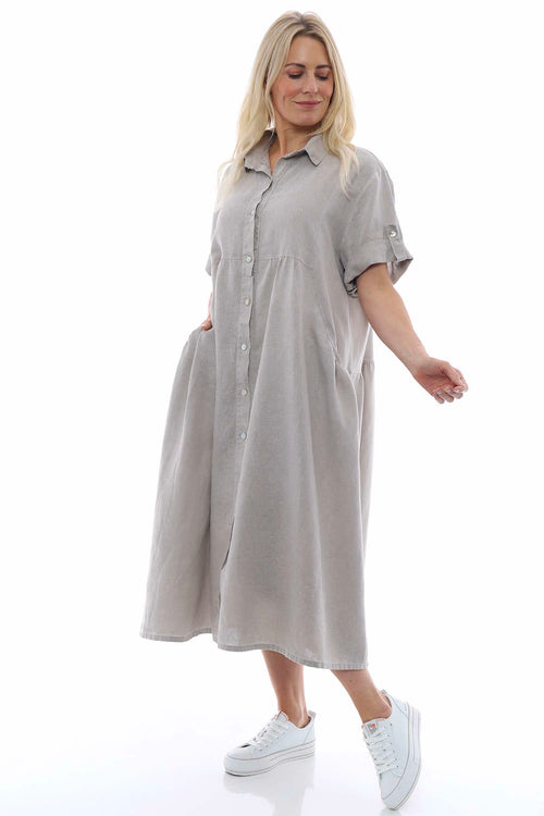 Astoria Washed Button Linen Dress Mocha - Image 1