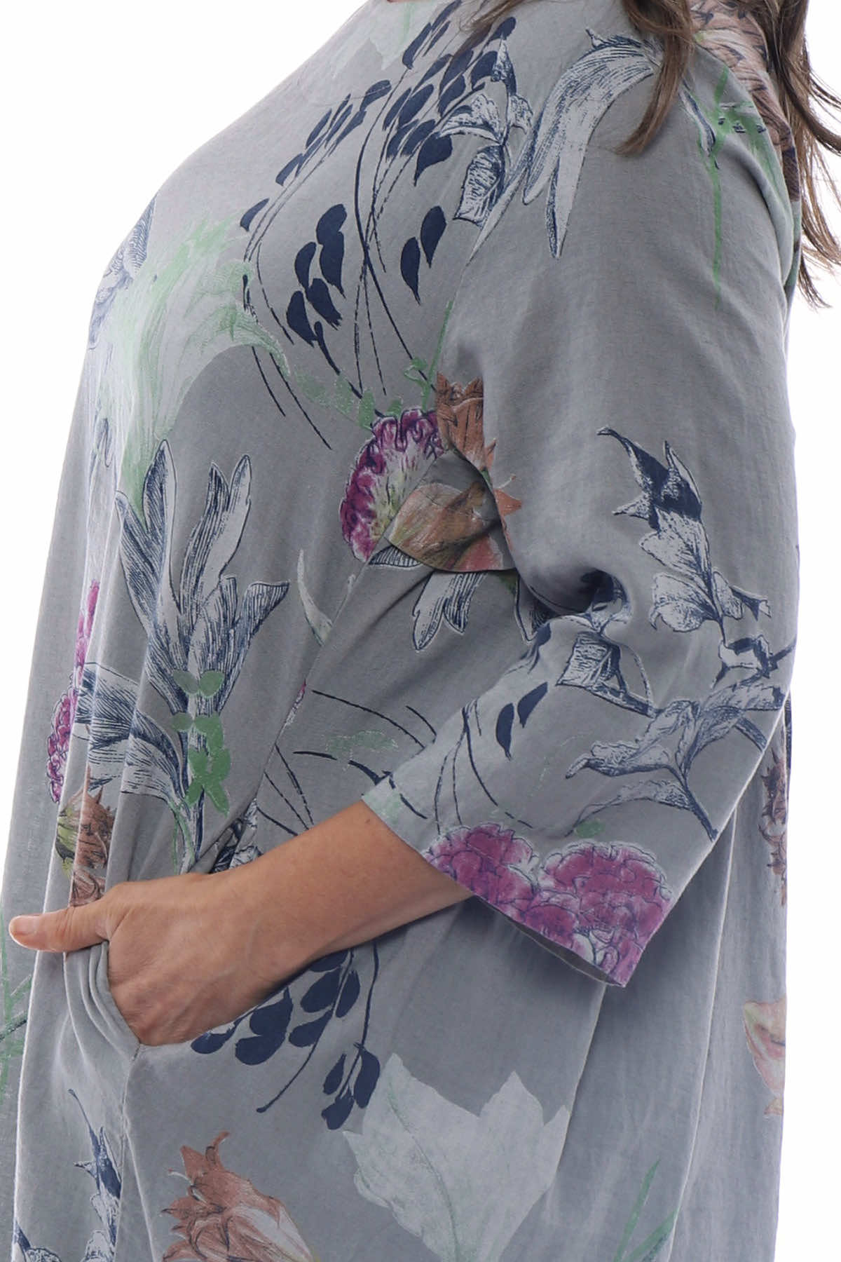 Florella Floral Linen Tunic Mid Grey