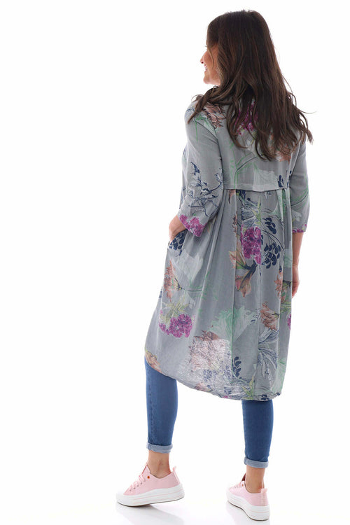 Florella Floral Linen Tunic Mid Grey - Image 6
