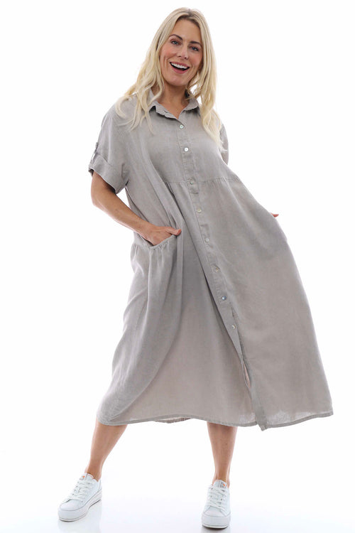 Astoria Washed Button Linen Dress Mocha - Image 4