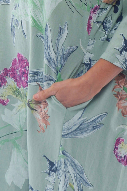 Florella Floral Linen Tunic Sage Green - Image 3