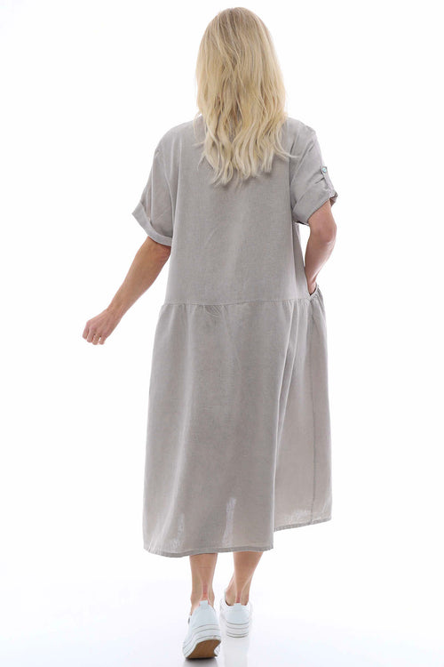Astoria Washed Button Linen Dress Mocha - Image 5