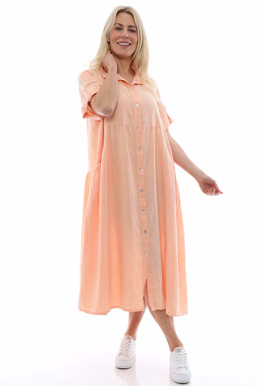 Astoria Washed Button Linen Dress Coral - Image 3