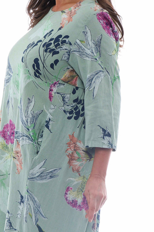 Florella Floral Linen Tunic Sage Green - Image 5
