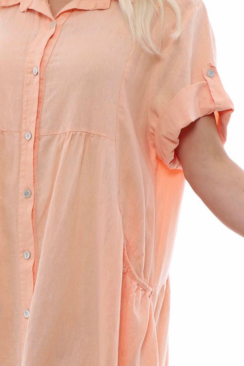 Astoria Washed Button Linen Dress Coral - Image 6