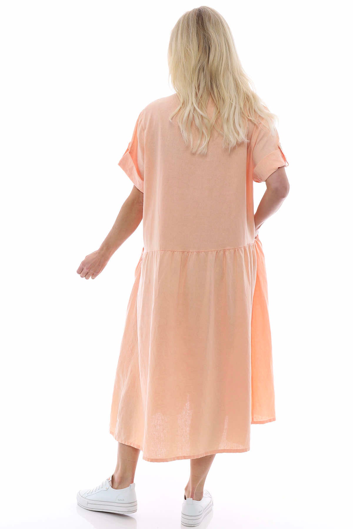 Astoria Washed Button Linen Dress Coral