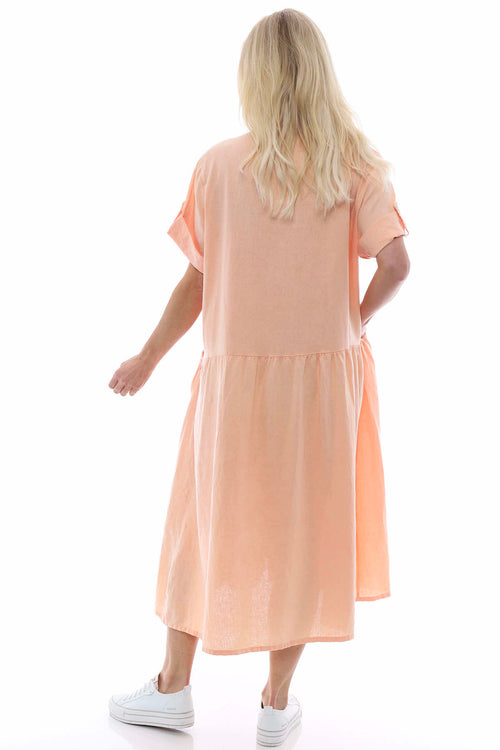 Astoria Washed Button Linen Dress Coral - Image 5
