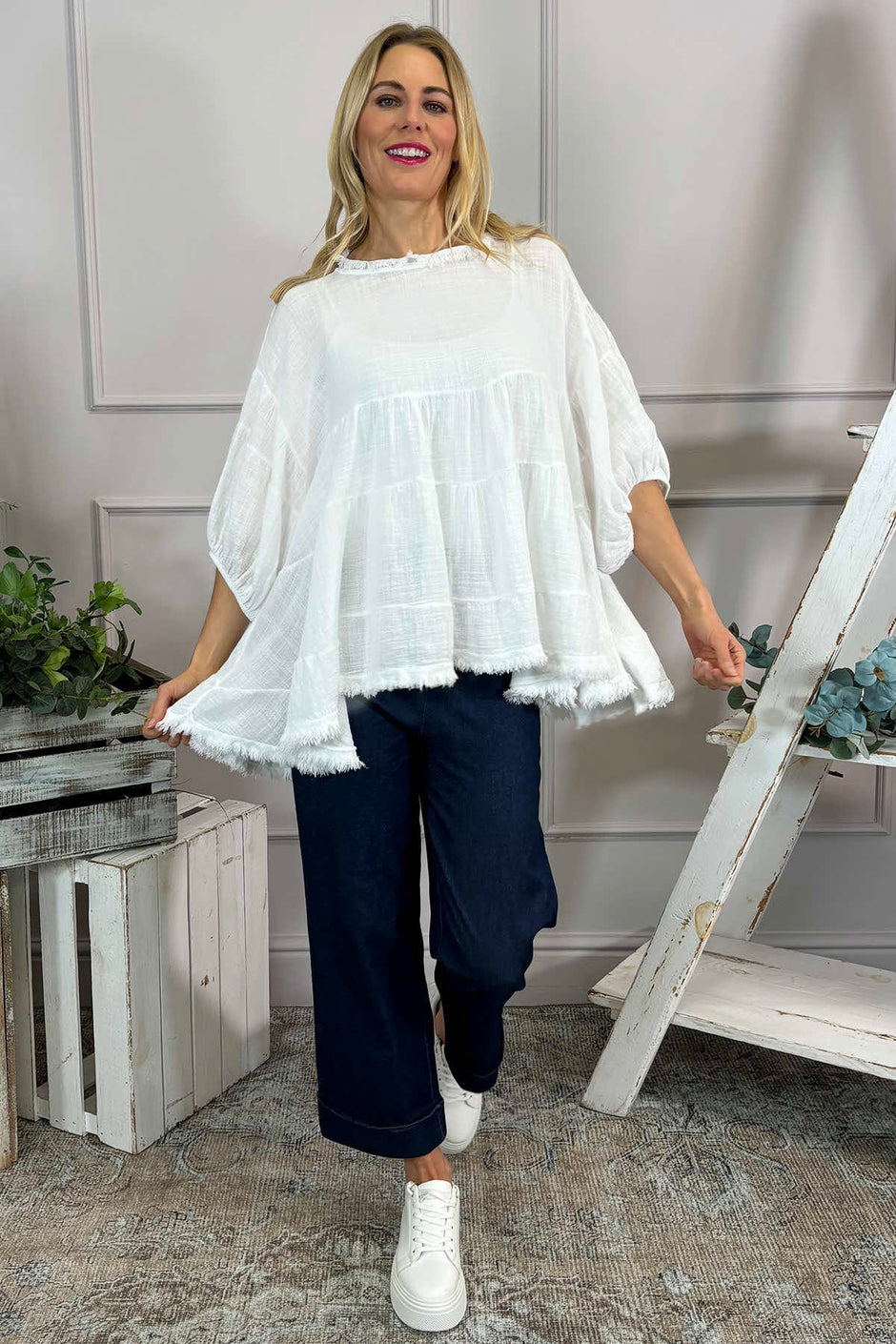 Bingham Tiered Cotton Top White