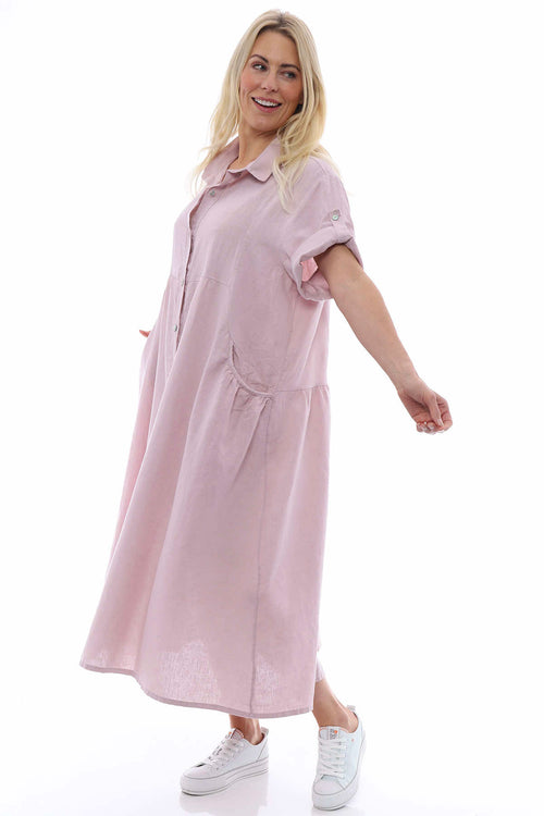 Astoria Washed Button Linen Dress Pink - Image 3