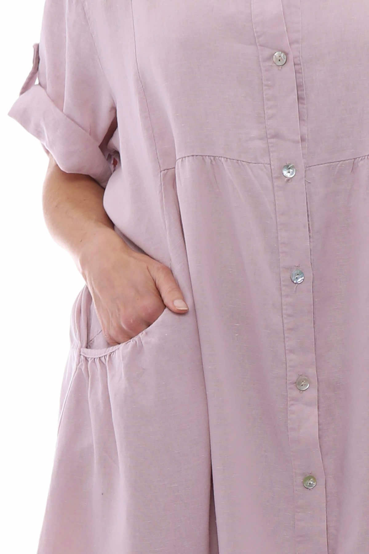 Astoria Washed Button Linen Dress Pink